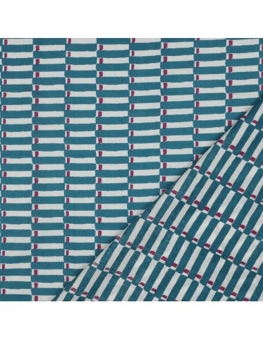Tejido de algodón indio block print Indra - Azul petróleo
