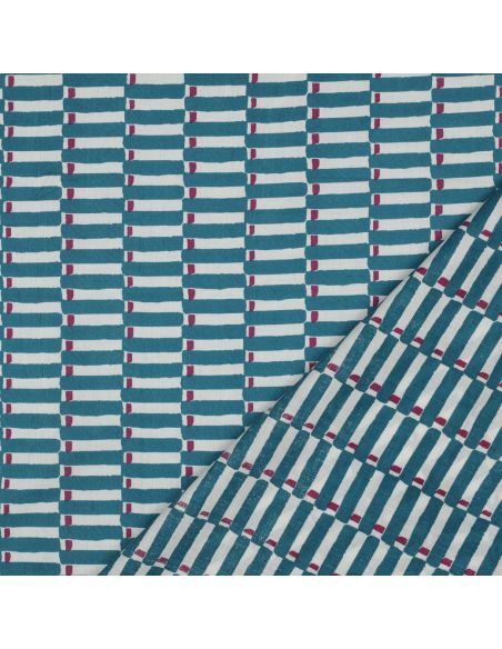 Tejido de algodón indio block print Indra - Azul petróleo