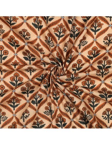 Tejido de algodón indio block print Solenne - Cobre