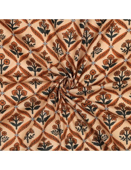 Tejido de algodón indio block print Solenne - Cobre