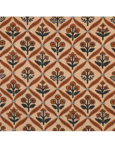 Tejido de algodón indio block print Solenne - Cobre