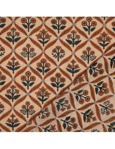 Tejido de algodón indio block print Solenne - Cobre
