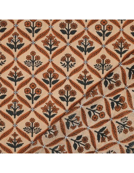 Tejido de algodón indio block print Solenne - Cobre