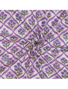 Tejido de algodón indio block print Solenne - Rosa