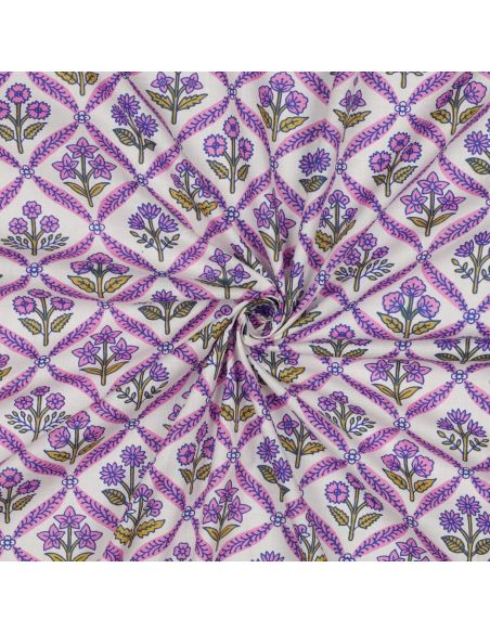 Tejido de algodón indio block print Solenne - Rosa