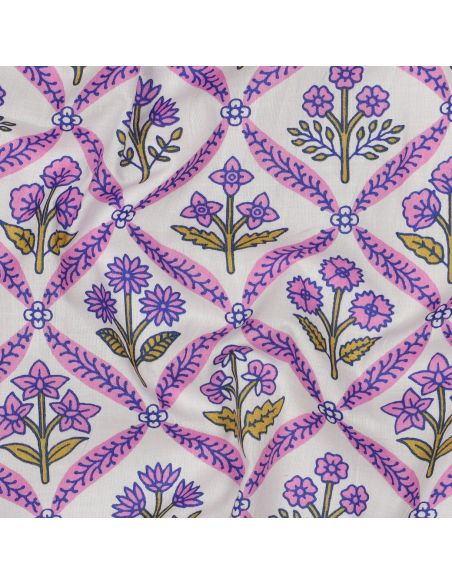 Tejido de algodón indio block print Solenne - Rosa