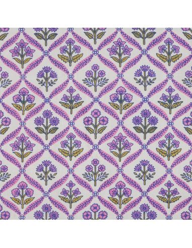 Tejido de algodón indio block print Solenne - Rosa