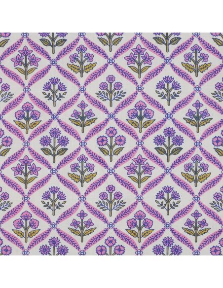 Tejido de algodón indio block print Solenne - Rosa