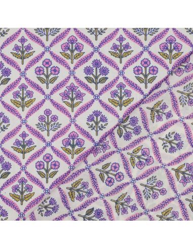 Tejido de algodón indio block print Solenne - Rosa