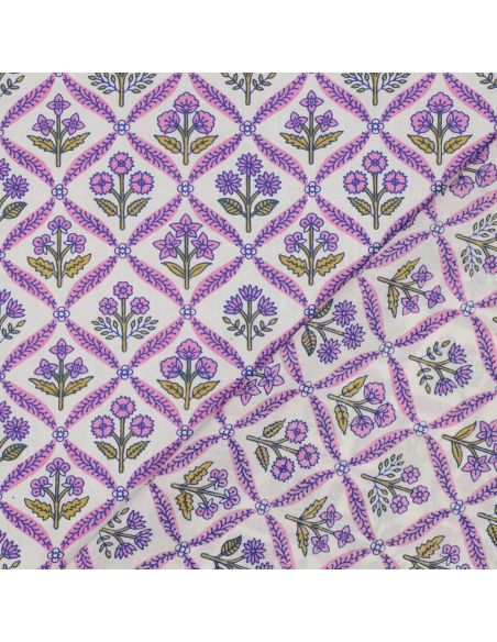 Tejido de algodón indio block print Solenne - Rosa