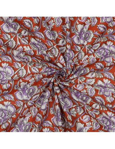 Tejido de algodón indio block print Jasmine - Terracota