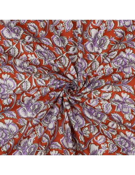 Tejido de algodón indio block print Jasmine - Terracota