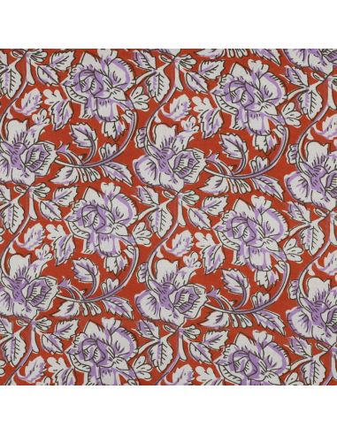 Tejido de algodón indio block print Jasmine - Terracota