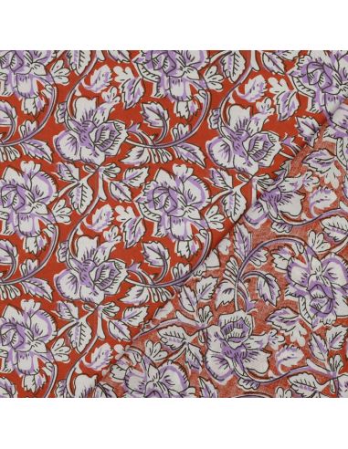 Tejido de algodón indio block print Jasmine - Terracota