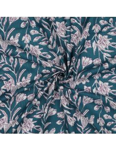 Tejido de algodón indio block print Kirine - Azul petróleo