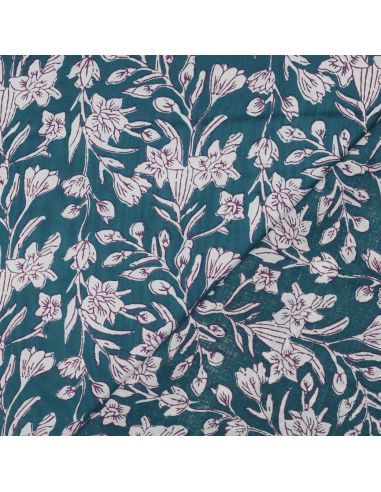Tejido de algodón indio block print Kirine - Azul petróleo