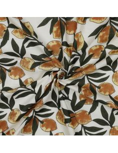 Tejido de algodón indio block print Limones - Hojas verdes