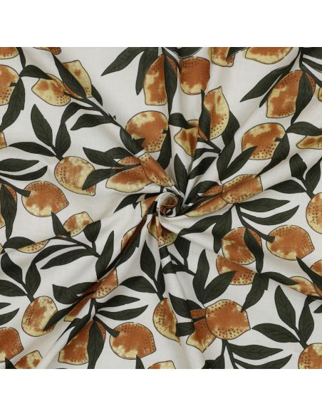 Tejido de algodón indio block print Limones - Hojas verdes