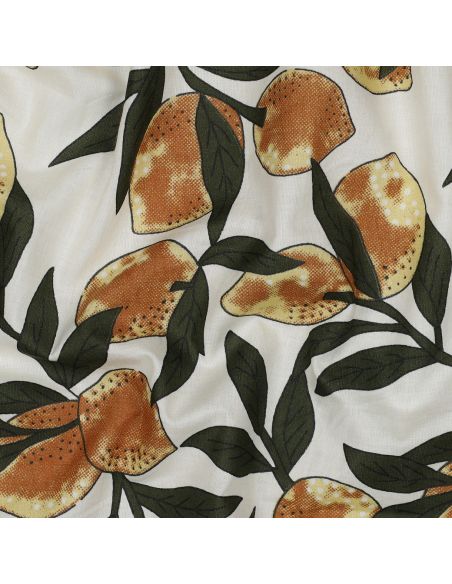 Tejido de algodón indio block print Limones - Hojas verdes