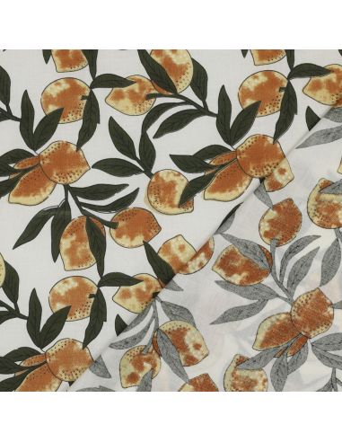 Tejido de algodón indio block print Limones - Hojas verdes