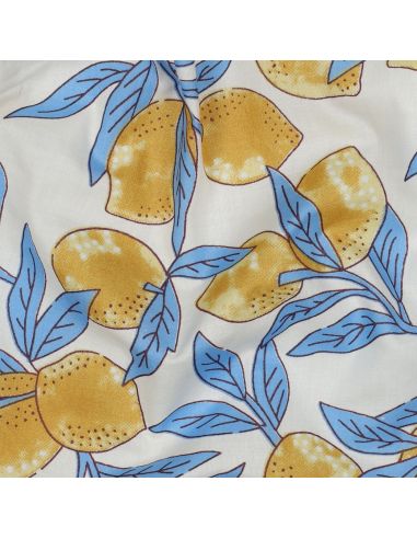 Tejido de algodón indio block print Limones - Hojas azules