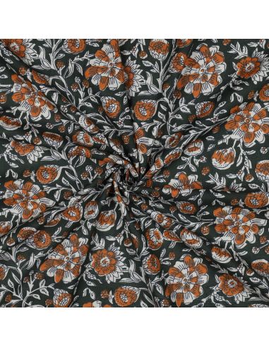 Tejido de algodón indio block print Myrène - Verde