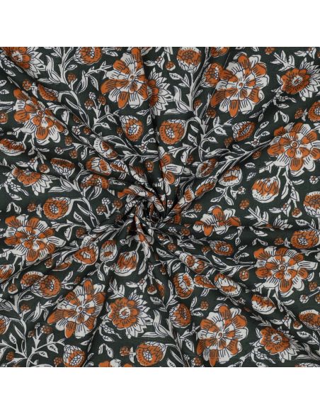 Tejido de algodón indio block print Myrène - Verde