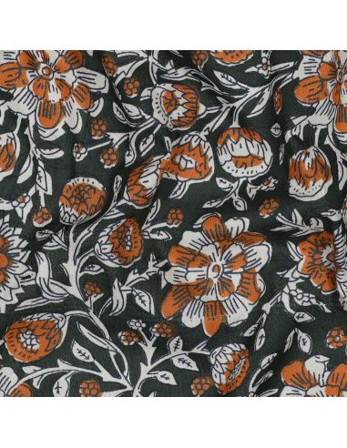 Tejido de algodón indio block print Myrène - Verde