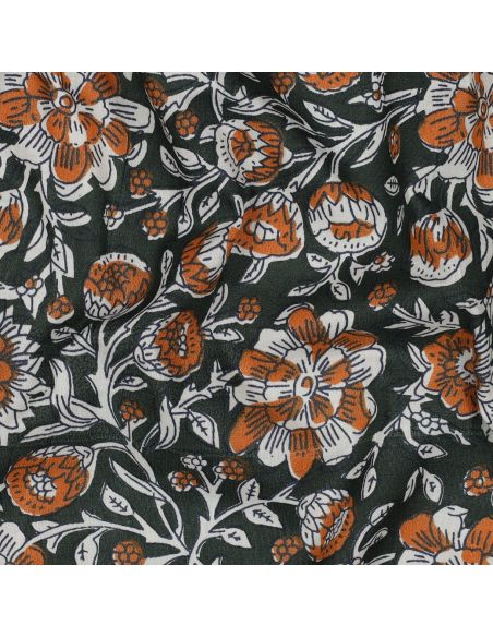 Tejido de algodón indio block print Myrène - Verde