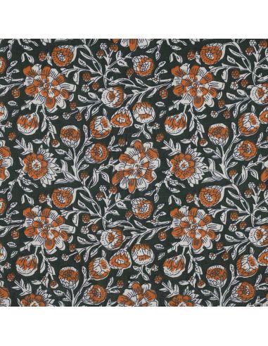 Tejido de algodón indio block print Myrène - Verde