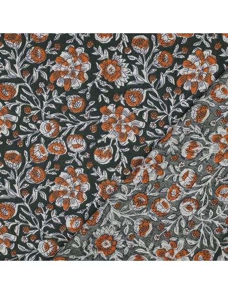 Tejido de algodón indio block print Myrène - Verde