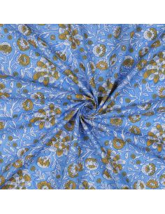 Tejido de algodón indio block print Myrène - Azul