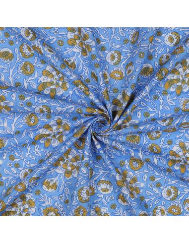 Tejido de algodón indio block print Myrène - Azul