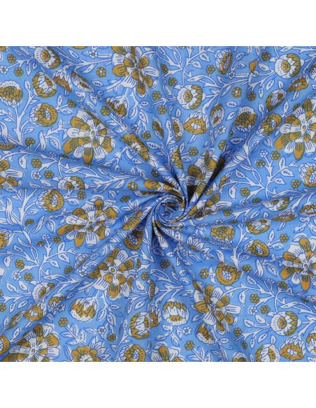 Tejido de algodón indio block print Myrène - Azul