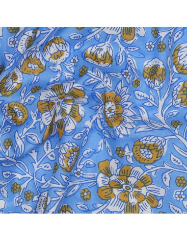 Tejido de algodón indio block print Myrène - Azul