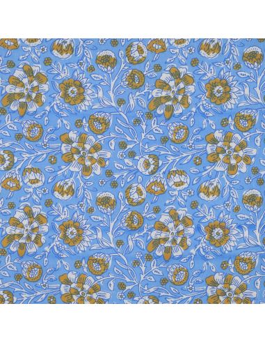 Tejido de algodón indio block print Myrène - Azul