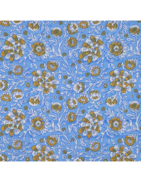 Tejido de algodón indio block print Myrène - Azul
