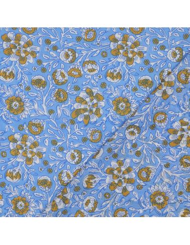 Tejido de algodón indio block print Myrène - Azul