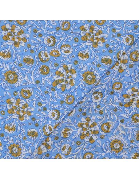 Tejido de algodón indio block print Myrène - Azul