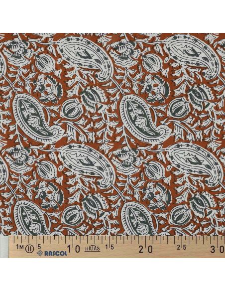Tejido de algodón indio block print Nalini - Cognac