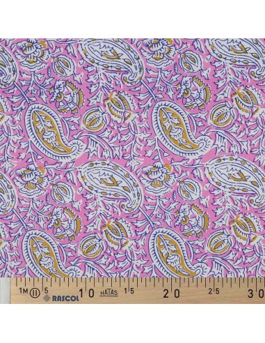 Tejido de algodón indio block print Nalini - Rosa