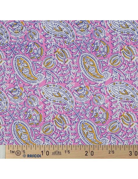 Tejido de algodón indio block print Nalini - Rosa
