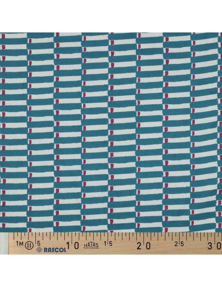 Tejido de algodón indio block print Indra - Azul petróleo