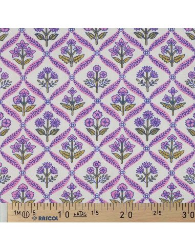 Tejido de algodón indio block print Solenne - Rosa
