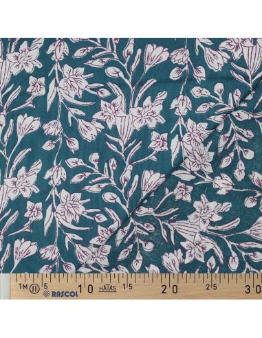 Tejido de algodón indio block print Kirine - Azul petróleo
