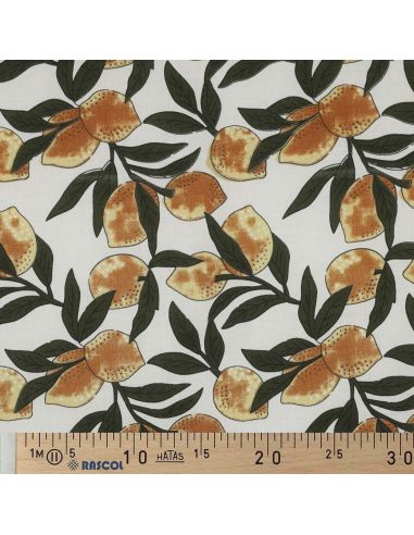 Tejido de algodón indio block print Limones - Hojas verdes