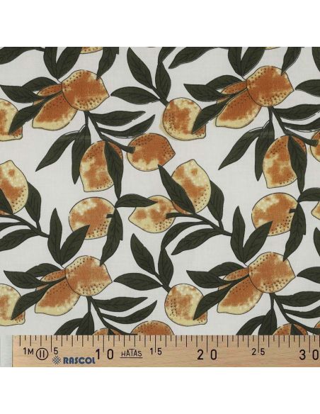 Tejido de algodón indio block print Limones - Hojas verdes