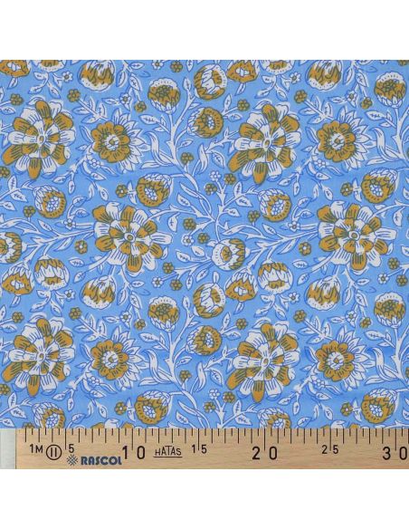 Tejido de algodón indio block print Myrène - Azul