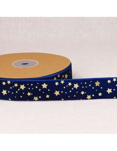 Cinta de terciopelo con estrellas de Navidad - Azul