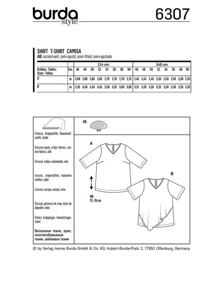 Patrón de camiseta - Burda 6307